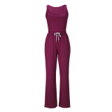 Women sexy tank top and belted Pants Casual two-piece set