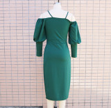 Women suspender balloon sleeves Irregular Maxi dress