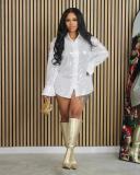 Women's Solid Sequin Loose Long Sleeve Shirt Dress