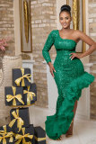 Women sexy sequined one-shoulder mesh irregular dress