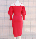 Women suspender balloon sleeves Irregular Maxi dress