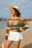 Women Spring and Summer Hollow Stripes Patchwork Sexy knitting Top