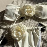 Solid Rose Strapless Drawstring Lace-Up Two Pieces Bikini Swimsuit