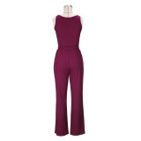 Women sexy tank top and belted Pants Casual two-piece set