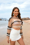 Women Spring and Summer Hollow Stripes Patchwork Sexy knitting Top