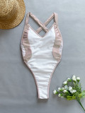 Sexy Colorblock Back Cross Straps One-Piece Women's Swimsuit