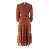 Muslim Solid Color Embroidered Fashionable And Elegant Dress With Belt