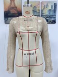 Women Spring Summer Beach Cover Up Solid Bell Bottom Sleeve Knitting Top
