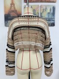 Women Spring and Summer Hollow Stripes Patchwork Sexy knitting Top