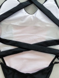Sexy Colorblock Back Cross Straps One-Piece Women's Swimsuit