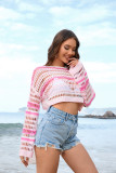Women Spring and Summer Hollow Stripes Patchwork Sexy knitting Top