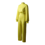 Spring And Winter Long Sleeve Stand Collar Fashion Casual Wide Leg Jumpsuit
