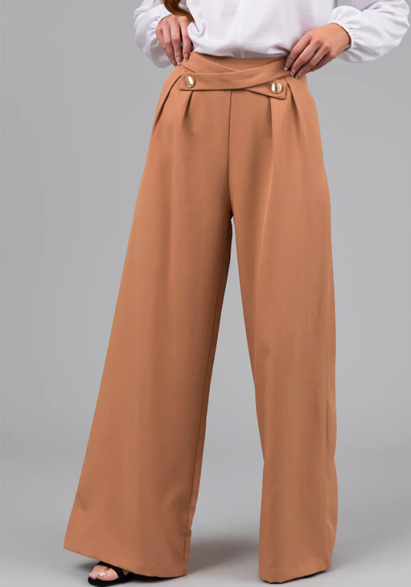 Women Casual Zip Pocket Wide Leg Pants