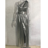 Women One Shoulder Sexy Lace Up Maxi Dress