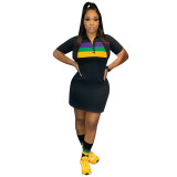 Women Career Printed Shirt Collar Short Sleeve Dress