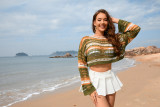 Women Spring and Summer Hollow Stripes Patchwork Sexy knitting Top