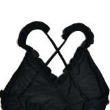 Summer V-neck Sexy Backless Ruffle Strap Dress