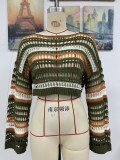 Women Spring and Summer Hollow Stripes Patchwork Sexy knitting Top