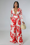 Women's Casual Spring Print Long Sleeve Two Piece Pants Set
