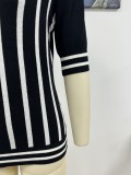 Women Striped Short Sleeve Casual knitting Top