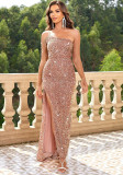 Women Sexy Off Shoulder Slit Sequin Dress