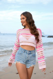 Women Spring and Summer Hollow Stripes Patchwork Sexy knitting Top