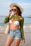 Women Spring Summer Beach Cover Up Solid Bell Bottom Sleeve Knitting Top
