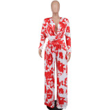 Women's Casual Spring Print Long Sleeve Two Piece Pants Set