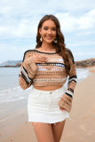 Women Spring and Summer Hollow Stripes Patchwork Sexy knitting Top