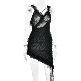 Summer V-neck Sexy Backless Ruffle Strap Dress