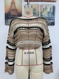 Women Spring and Summer Hollow Stripes Patchwork Sexy knitting Top