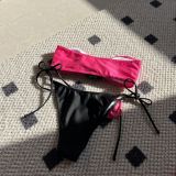 Color Block Rose Strapless Lace-Up Two Pieces Bikini Swimsuit