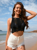 Women Camisole Hollow Solid Crop Top