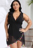 Plus Size Women Irregular Tassel Crossover Lace-Up Beach Skirt