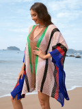 Plus Size Women Patchwork Hollow Loose Bikini Cover Up Beach Dress