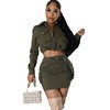 Women Turndown Collar Long Sleeve Pocket Top and Skirt Two-piece Set