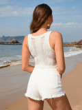 Women Camisole Hollow Solid Crop Top