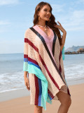 Plus Size Women Patchwork Hollow Loose Bikini Cover Up Beach Dress
