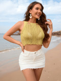 Women Camisole Hollow Solid Crop Top