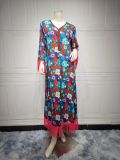 Women ethnic wear Arabic Shiny print Dubai Muslim robe