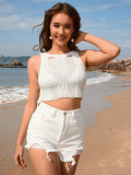 Women Camisole Hollow Solid Crop Top