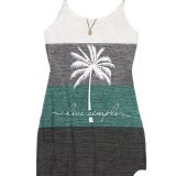 Women Sexy Printed Color Block Short Sleeve Dress