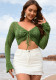 Women Spring and Summer Tie Rope Blouse V-Neck Solid Top