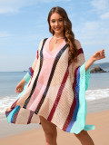Plus Size Women Patchwork Hollow Loose Bikini Cover Up Beach Dress