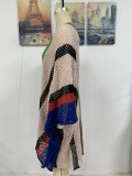 Plus Size Women Patchwork Hollow Loose Bikini Cover Up Beach Dress