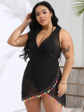 Plus Size Women Irregular Tassel Crossover Lace-Up Beach Skirt