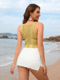 Women Camisole Hollow Solid Crop Top