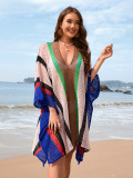 Plus Size Women Patchwork Hollow Loose Bikini Cover Up Beach Dress