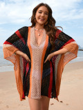 Plus Size Women Patchwork Hollow Loose Bikini Cover Up Beach Dress
