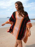 Plus Size Women Patchwork Hollow Loose Bikini Cover Up Beach Dress